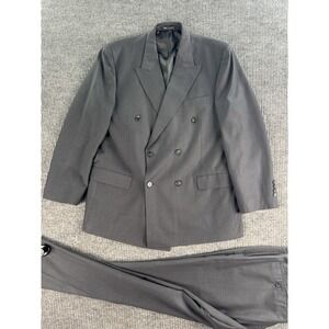 Vintage Mazzoni Suit Men 44R Gray Polyester Rayon Double Breasted Pants 37x30